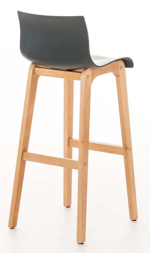 Lot de 2 tabourets de bar piètement à 4 pieds en bois assise plastique gris style scandinave 10_0005796