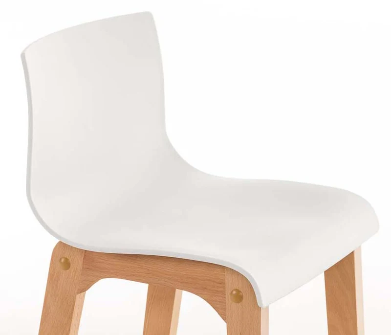 Lot de 2 tabourets de bar piètement à 4 pieds en bois assise plastique blanc style scandinave 10_0005781