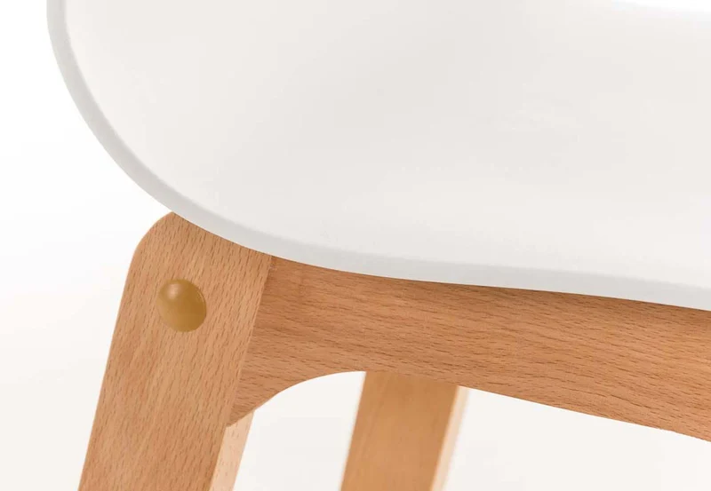 Lot de 2 tabourets de bar piètement à 4 pieds en bois assise plastique blanc style scandinave 10_0005781