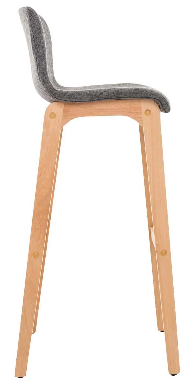 Lot de 2 tabourets de bar design avec structure de 4 pieds en bois et assise en tissu gris clair 10_0004213