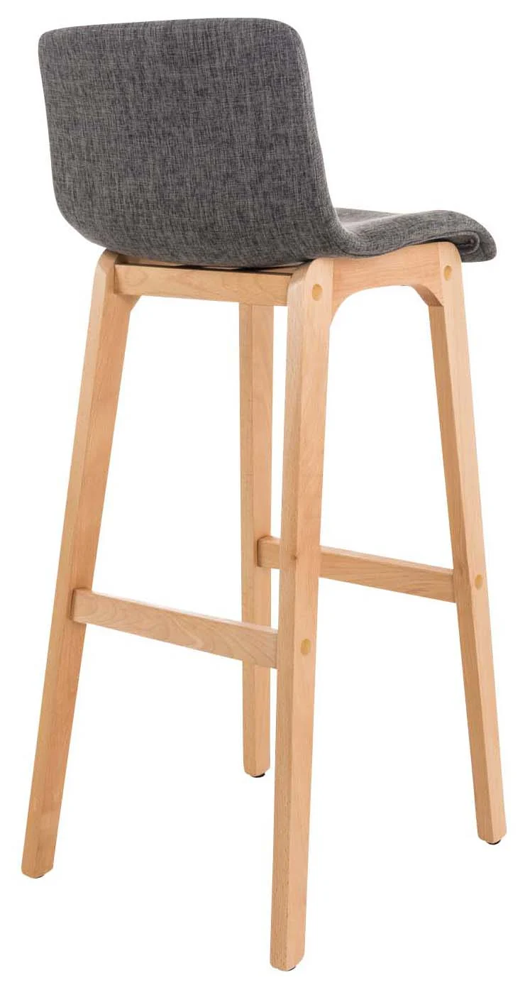Lot de 2 tabourets de bar design avec structure de 4 pieds en bois et assise en tissu gris clair 10_0004213
