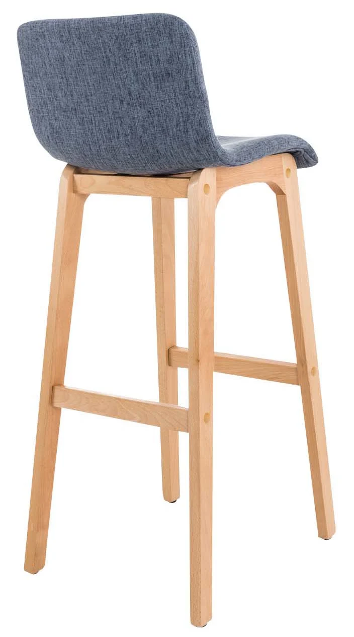 Lot de 2 tabourets de bar design avec structure de 4 pieds en bois et assise en tissu bleu 10_0004209