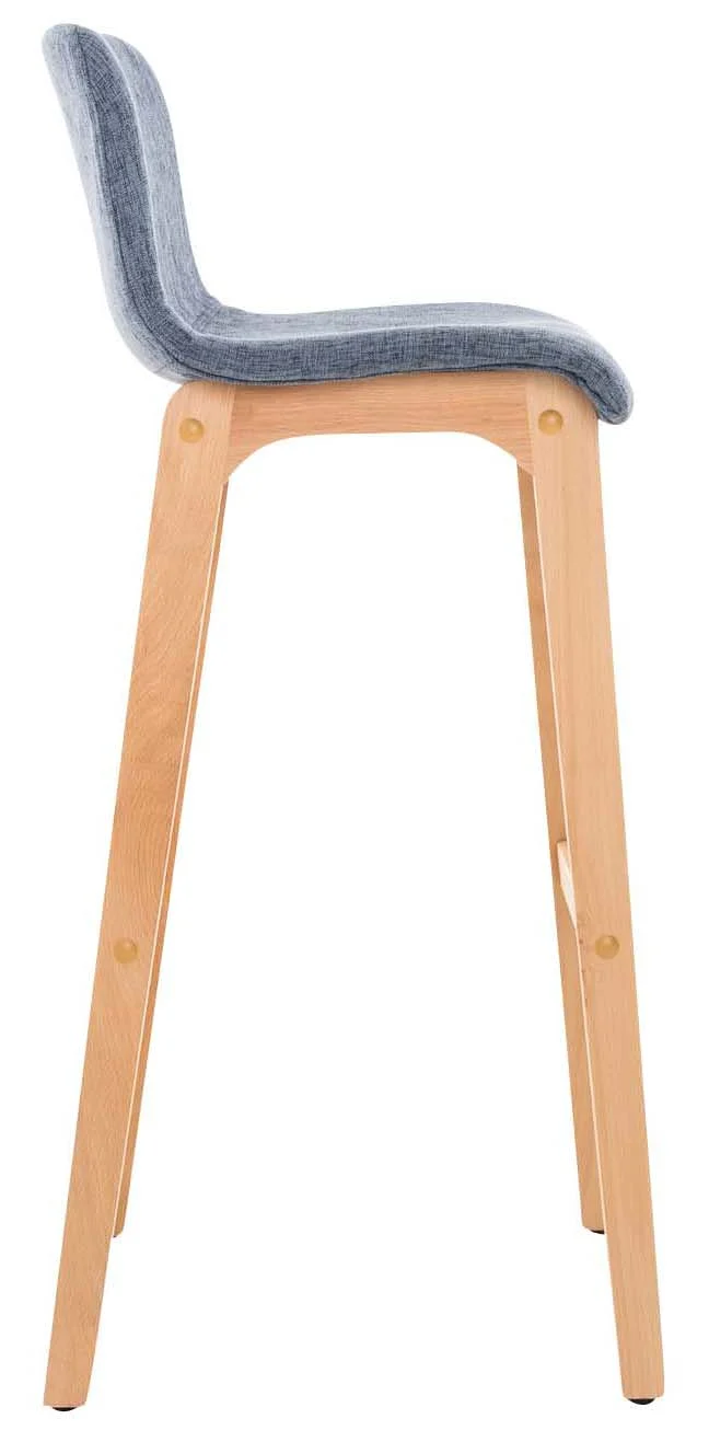 Lot de 2 tabourets de bar design avec structure de 4 pieds en bois et assise en tissu bleu 10_0004209