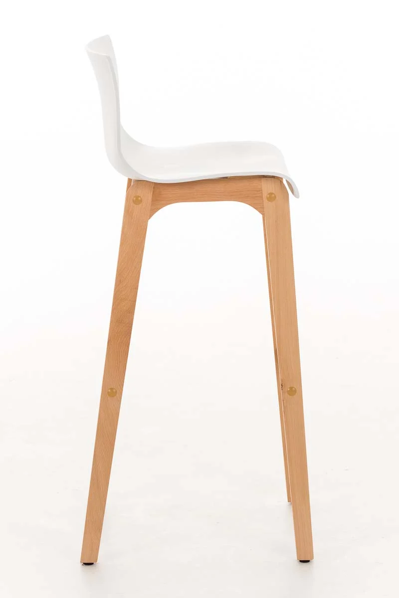 Tabouret de bar design scandinave x1 structure de 4 pieds en bois assise en plastique blanc 10_0004942