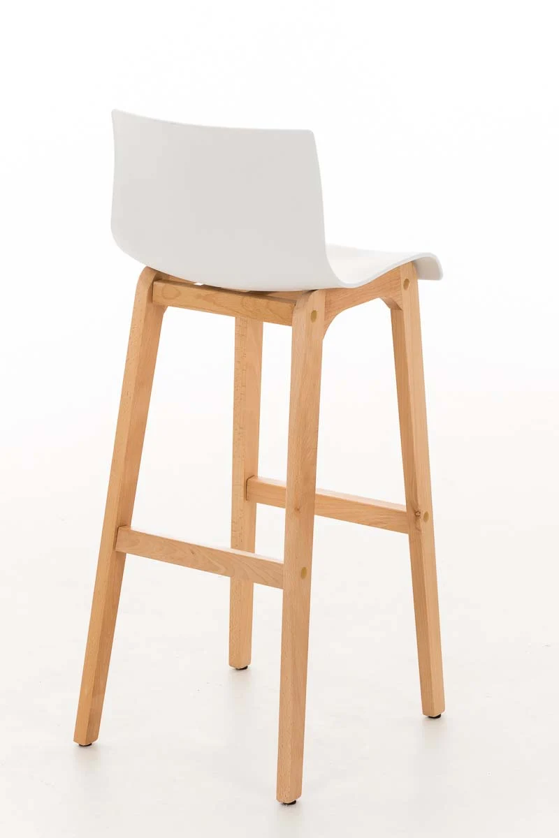 Tabouret de bar design scandinave x1 structure de 4 pieds en bois assise en plastique blanc 10_0004942