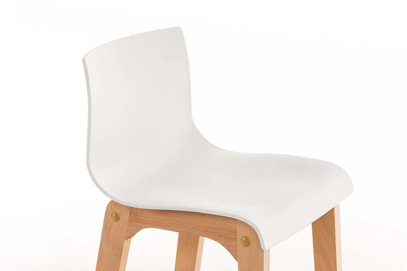 Tabouret de bar design scandinave x1 structure de 4 pieds en bois assise en plastique blanc 10_0004942