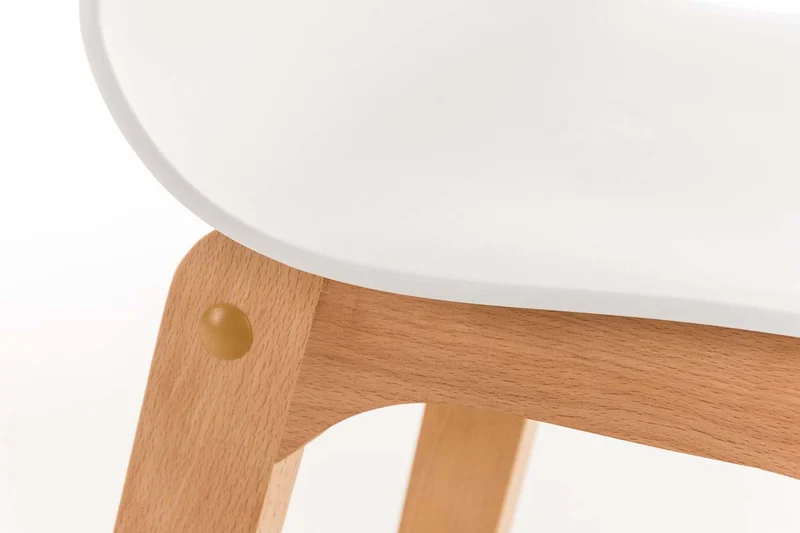 Tabouret de bar design scandinave x1 structure de 4 pieds en bois assise en plastique blanc 10_0004942