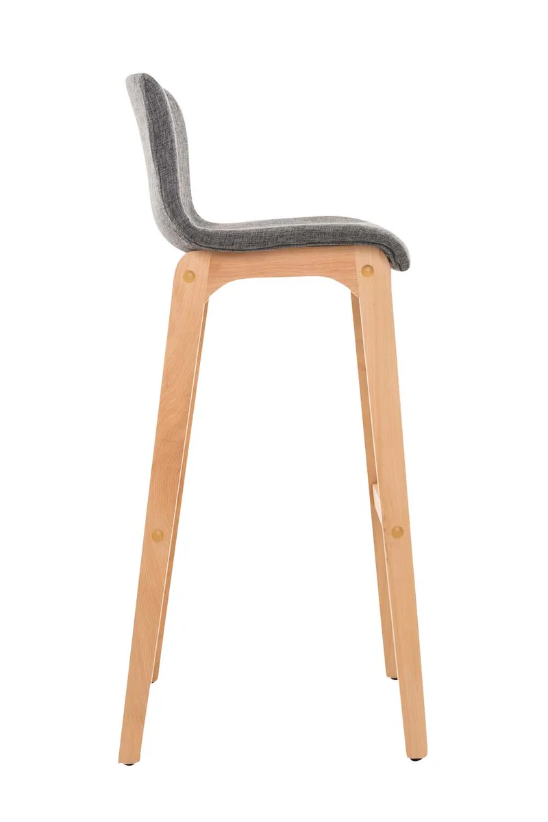Tabouret de bar x1 avec repose-pieds structure de 4 pieds en bois assise en tissu gris clair 10_0004974