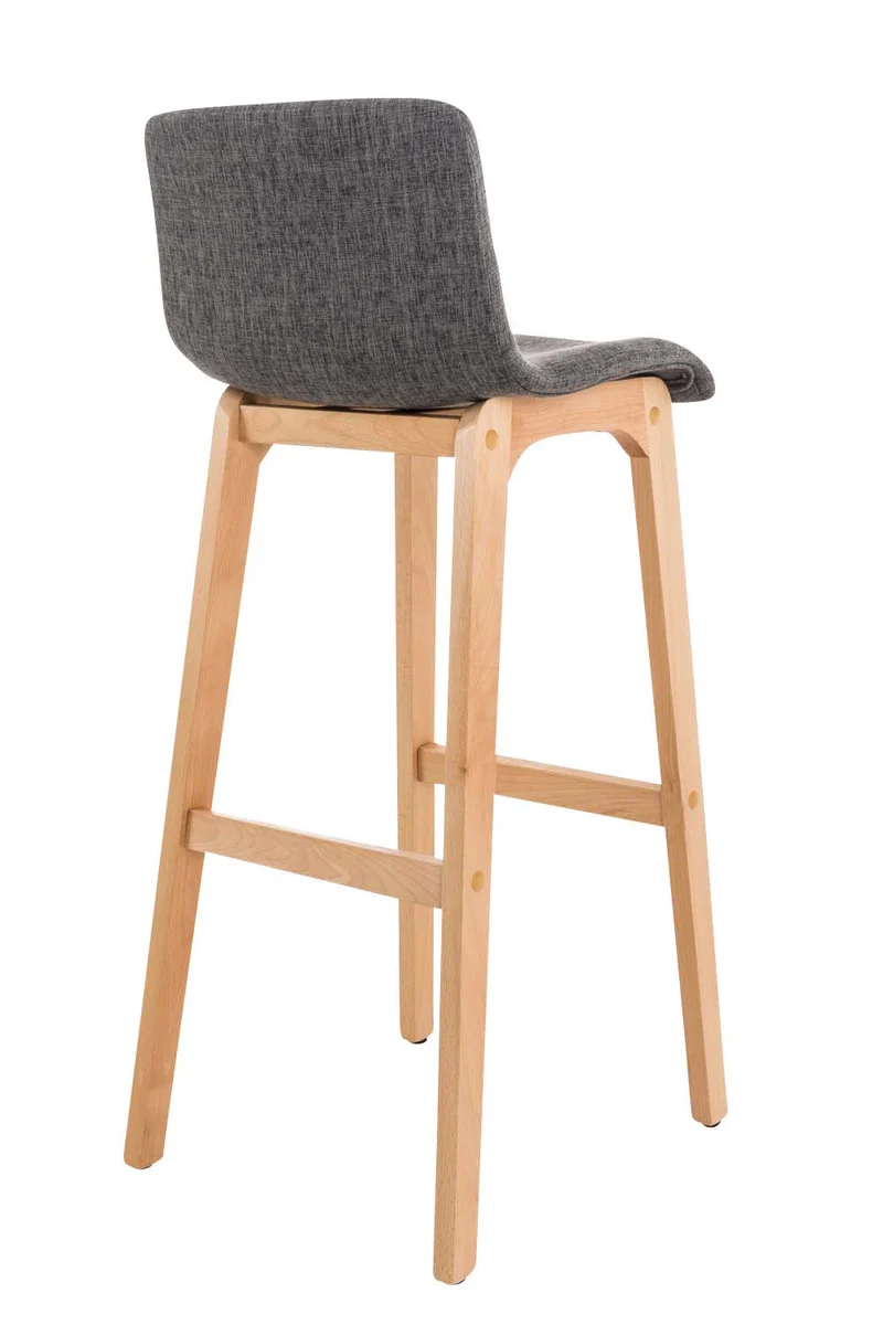Tabouret de bar x1 avec repose-pieds structure de 4 pieds en bois assise en tissu gris clair 10_0004974