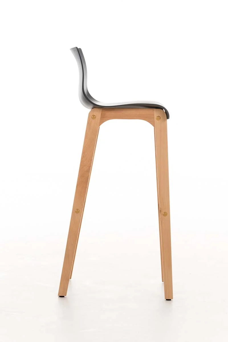 Tabouret de bar design scandinave x1 structure de 4 pieds en bois assise en plastique gris 10_0004944