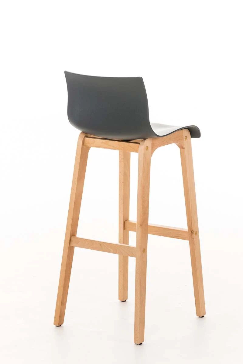 Tabouret de bar design scandinave x1 structure de 4 pieds en bois assise en plastique gris 10_0004944