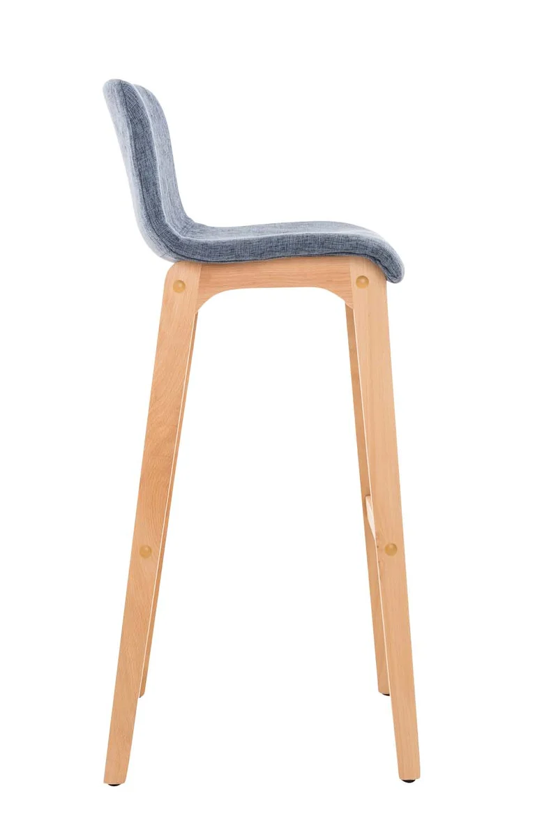 Tabouret de bar x1 design moderne en tissu bleu piètement stable à 4 pieds en bois clair 10_0004970