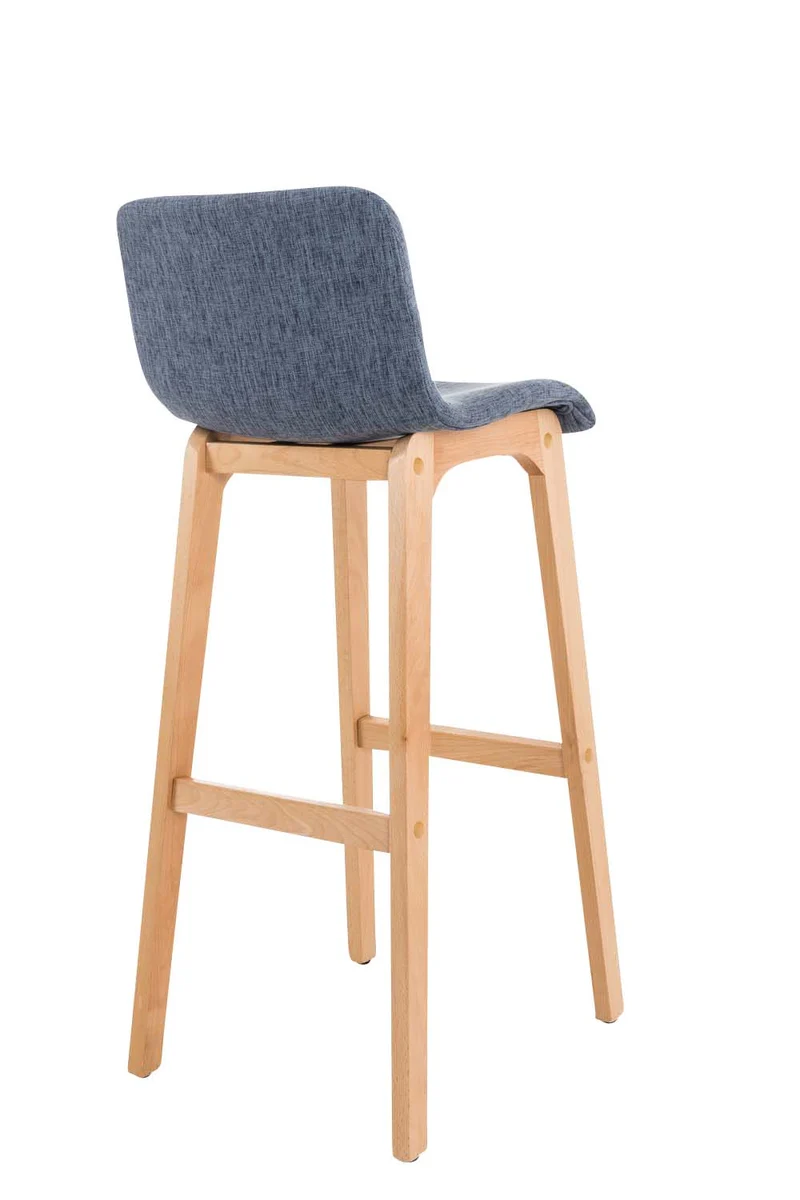 Tabouret de bar x1 design moderne en tissu bleu piètement stable à 4 pieds en bois clair 10_0004970