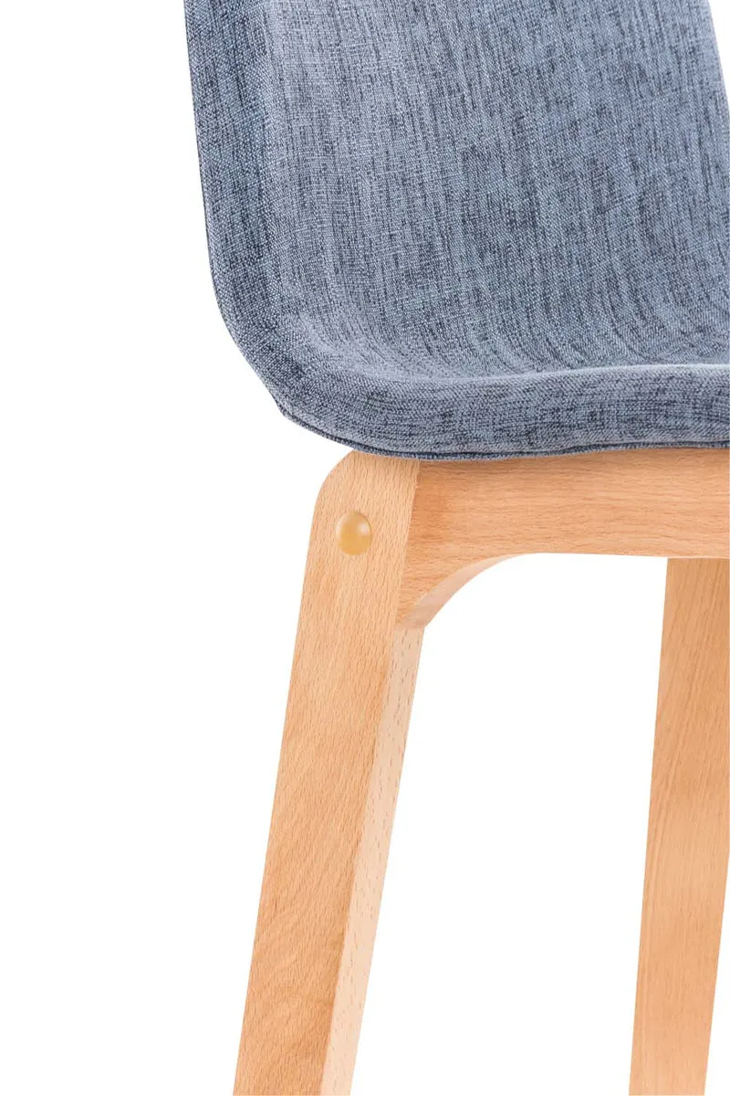 Tabouret de bar x1 design moderne en tissu bleu piètement stable à 4 pieds en bois clair 10_0004970