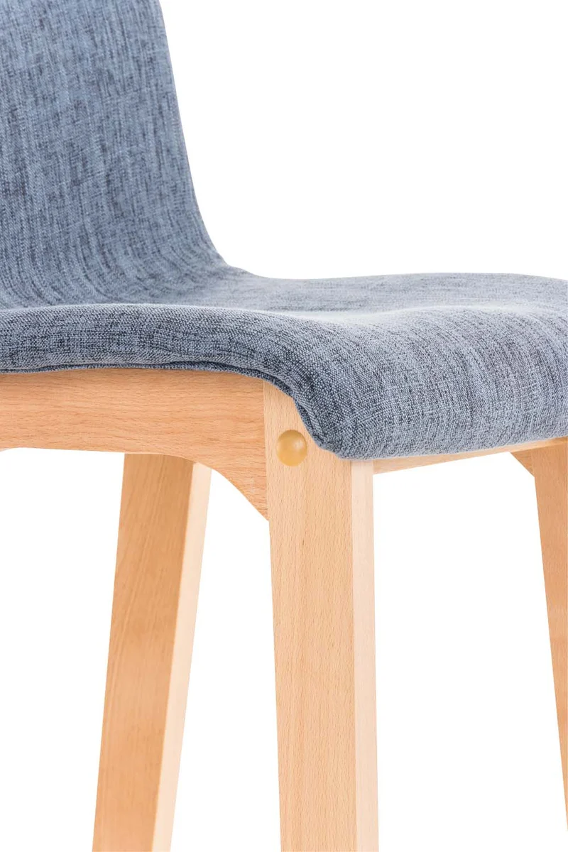 Tabouret de bar x1 design moderne en tissu bleu piètement stable à 4 pieds en bois clair 10_0004970
