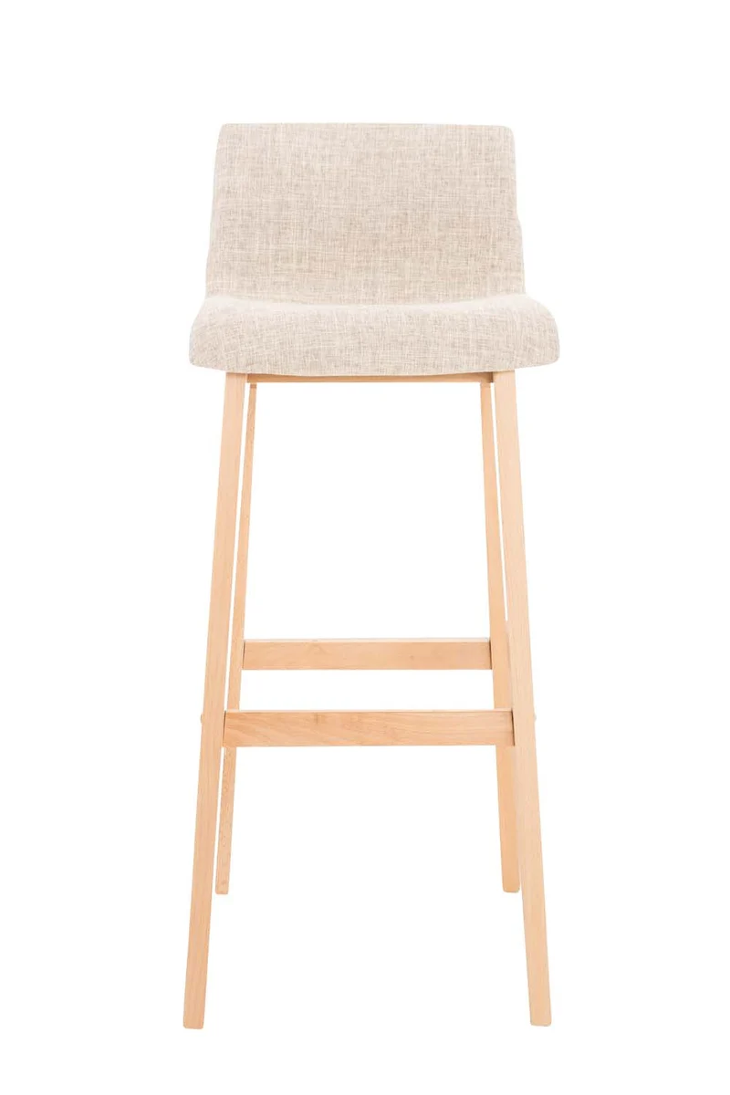 Lot de 2 tabourets de bar design avec structure de 4 pieds en bois et assise en tissu crème 10_0004211