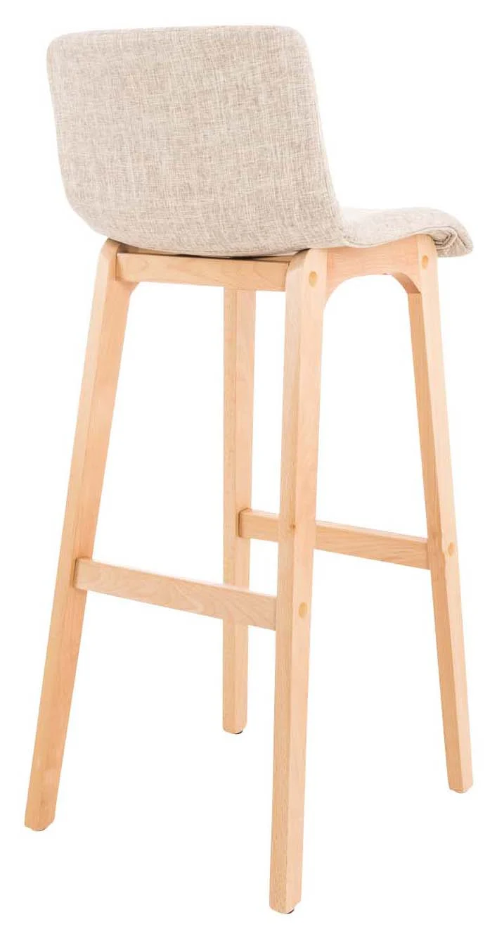 Lot de 2 tabourets de bar design avec structure de 4 pieds en bois et assise en tissu crème 10_0004211