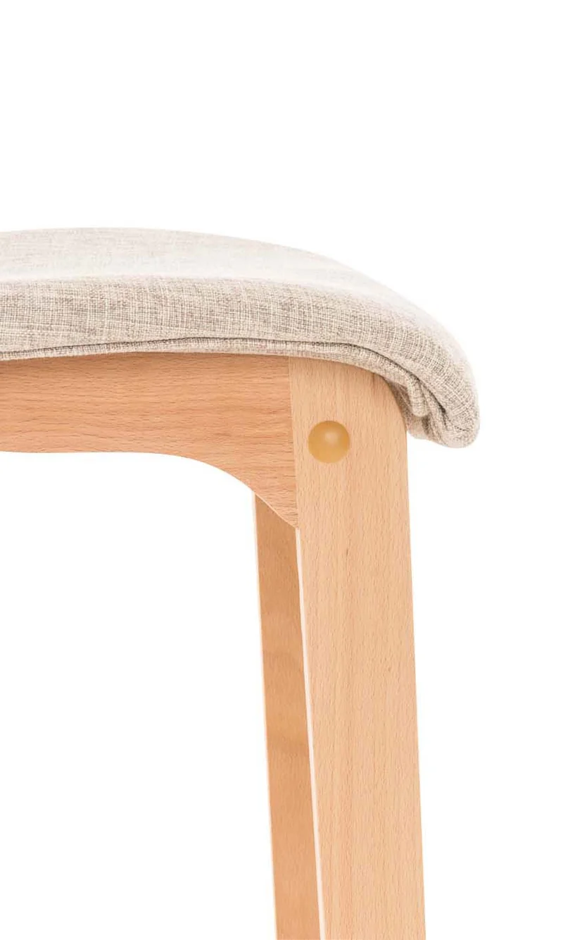 Lot de 2 tabourets de bar design avec structure de 4 pieds en bois et assise en tissu crème 10_0004211
