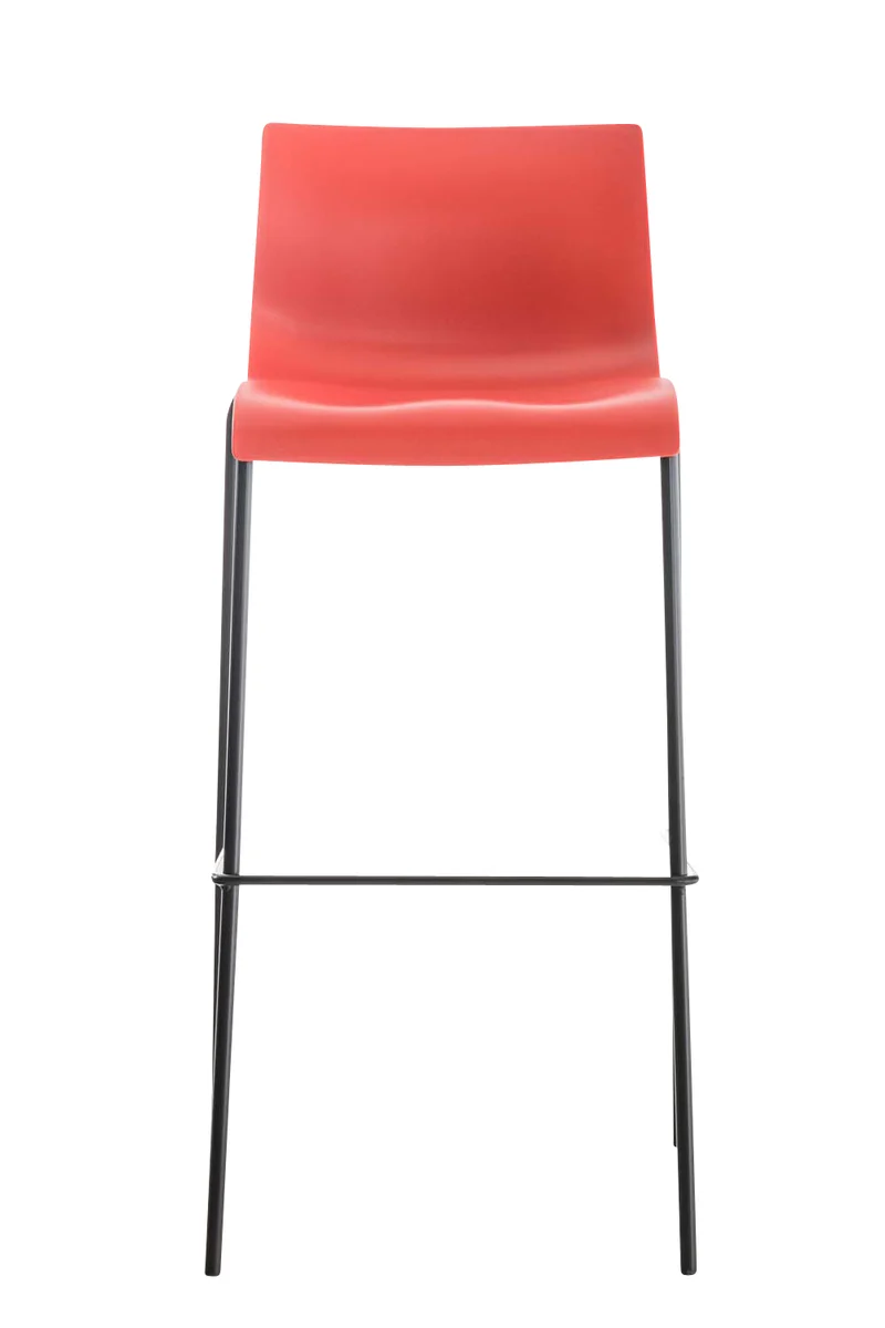 Tabouret de bar avec repose-pieds dossier incurvé en plastique rouge et 4 pieds en métal noir 10_0004931