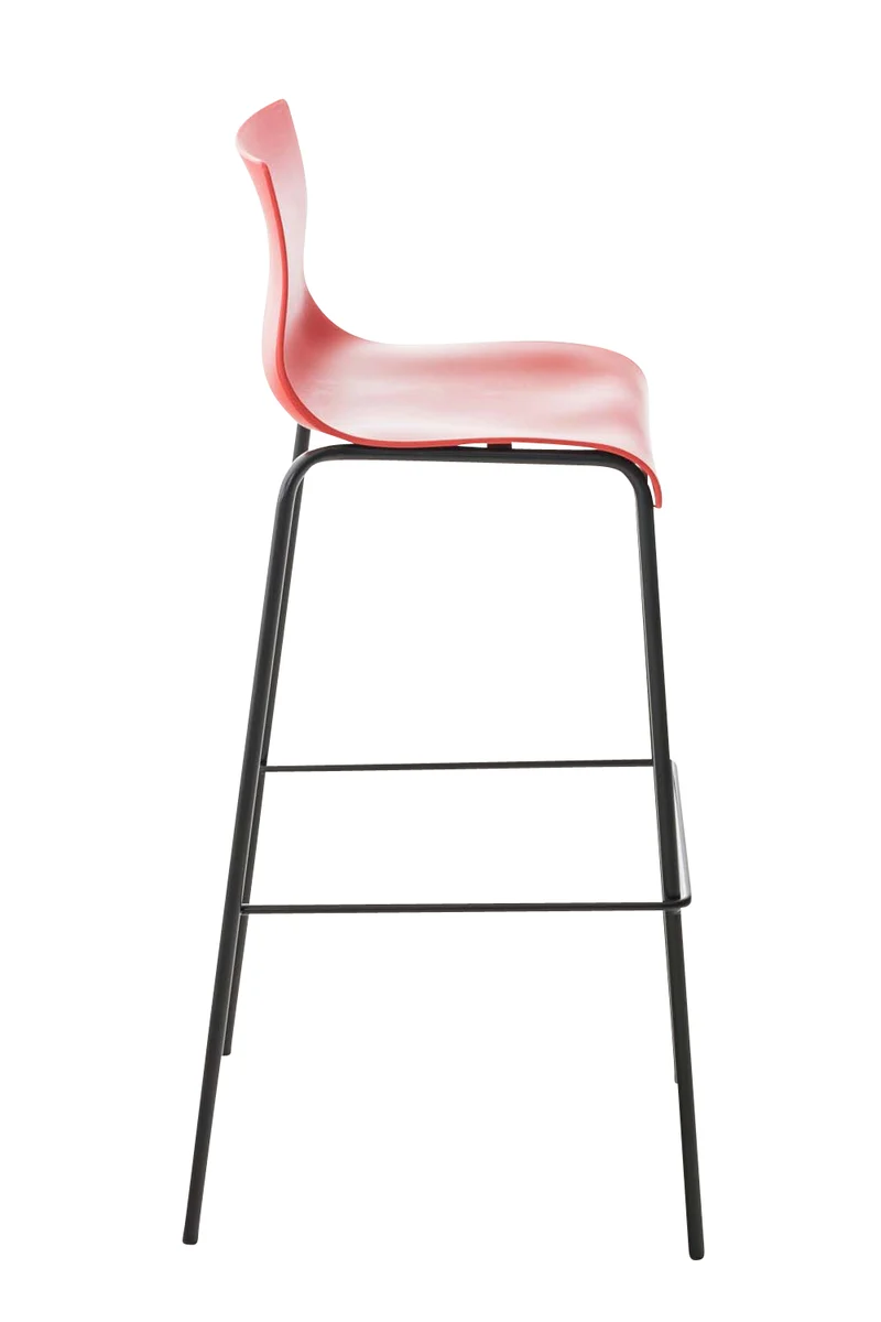 Tabouret de bar avec repose-pieds dossier incurvé en plastique rouge et 4 pieds en métal noir 10_0004931