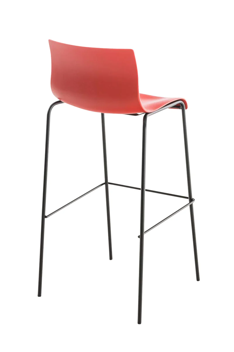Tabouret de bar avec repose-pieds dossier incurvé en plastique rouge et 4 pieds en métal noir 10_0004931