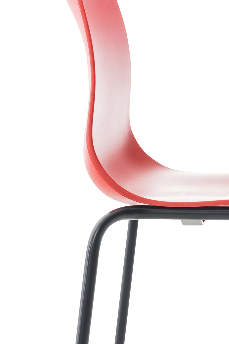 Tabouret de bar avec repose-pieds dossier incurvé en plastique rouge et 4 pieds en métal noir 10_0004931