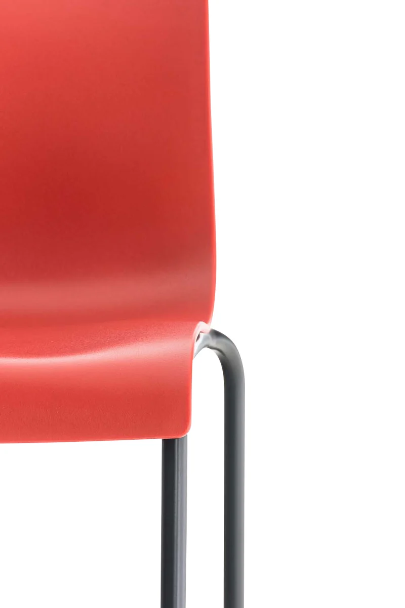 Tabouret de bar avec repose-pieds dossier incurvé en plastique rouge et 4 pieds en métal noir 10_0004931