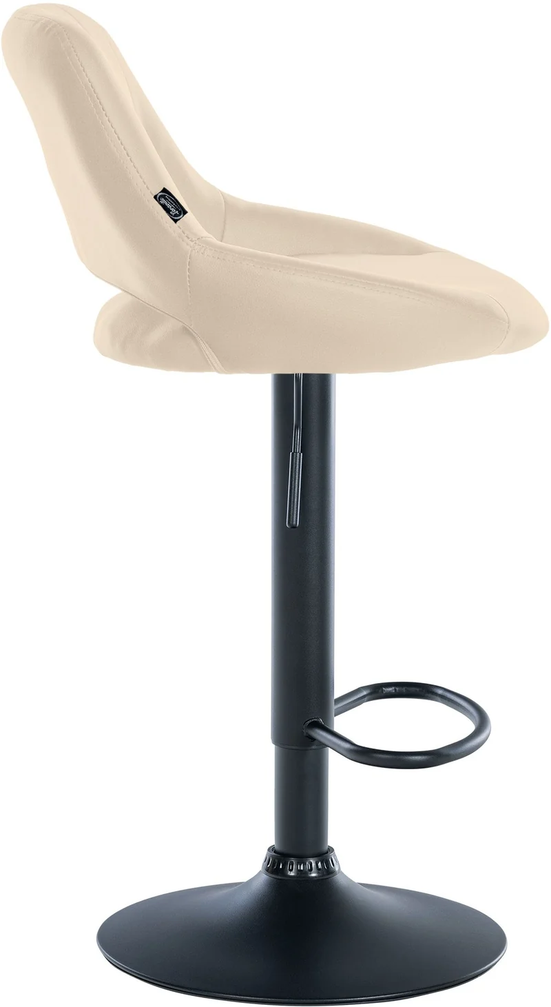 Tabouret de bar chaise haute x1 réglables en PVC crème dossier ajouré et pied métal noir 10_0006595