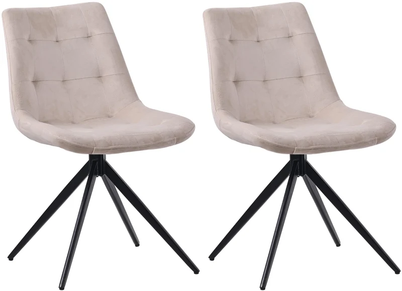 Lot de 2 chaises contemporaine pivotante avec pieds croisés en métal noir et assise en velours crème 10_0007693