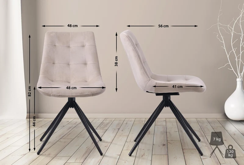 Lot de 2 chaises contemporaine pivotante avec pieds croisés en métal noir et assise en velours crème 10_0007693
