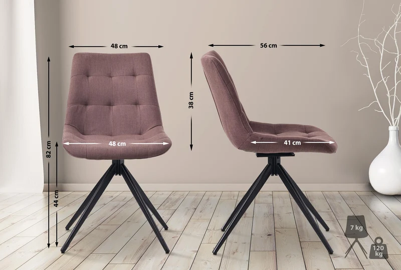 Lot de 2 chaises contemporaine pivotante avec pieds croisés en métal noir et assise en tissu marron 10_0007602
