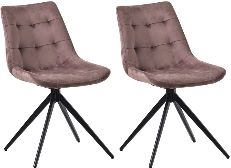 Lot de 2 chaises contemporaine pivotante avec pieds croisés en métal noir et assise en velours marron 10_0007594