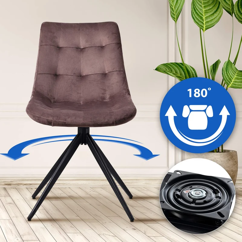 Lot de 2 chaises contemporaine pivotante avec pieds croisés en métal noir et assise en velours marron 10_0007594