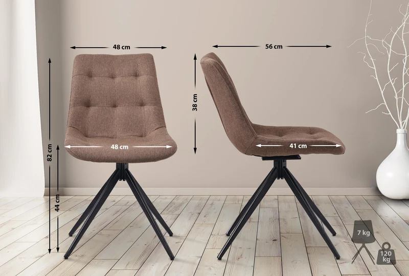 Chaise contemporaine pivotante avec pieds croisés en métal noir et assise en tissu marron 10_0007491