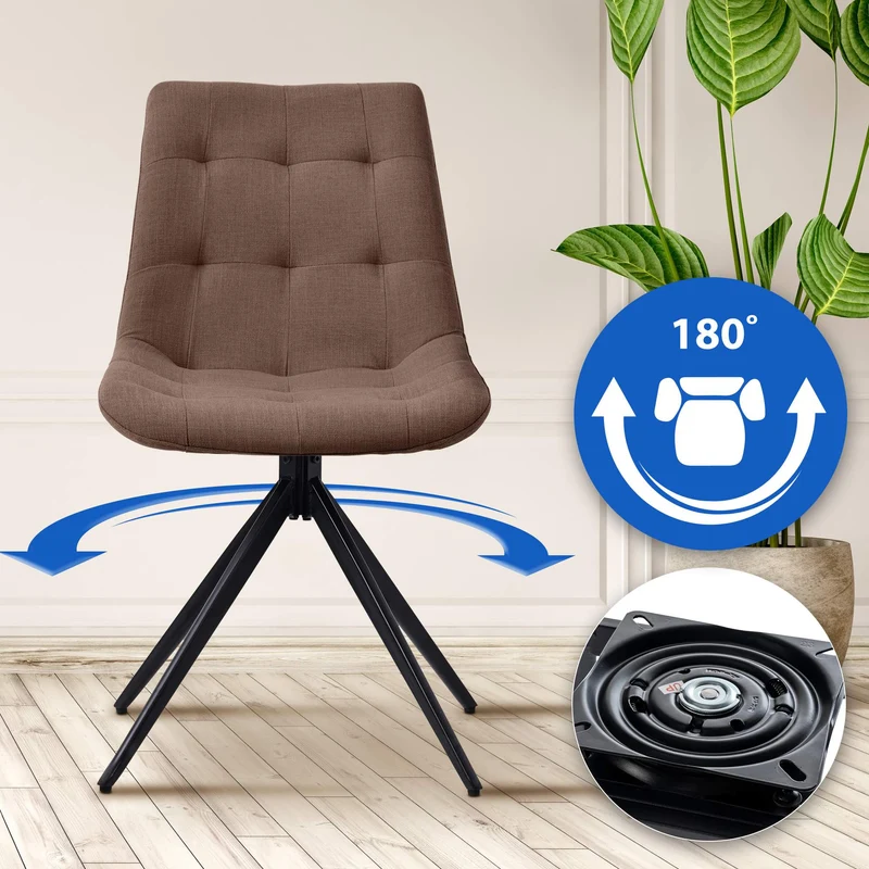 Chaise contemporaine pivotante avec pieds croisés en métal noir et assise en tissu marron 10_0007491