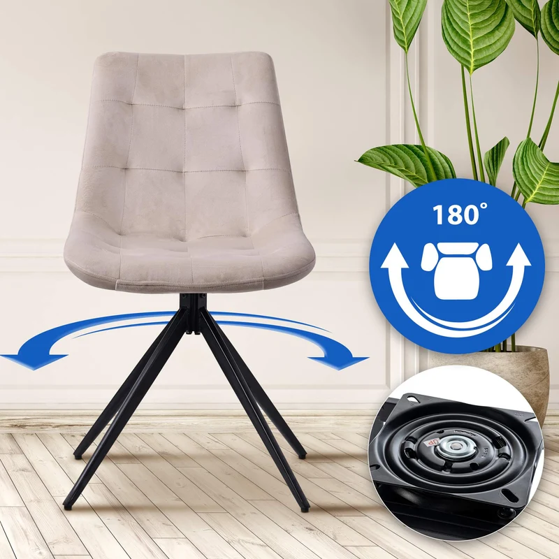 Chaise contemporaine pivotante avec pieds croisés en métal noir et assise en velours crème 10_0007482