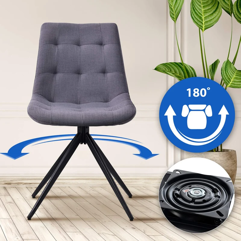 Chaise contemporaine pivotante avec pieds croisés en métal noir et assise en tissu gris foncé 10_0007379