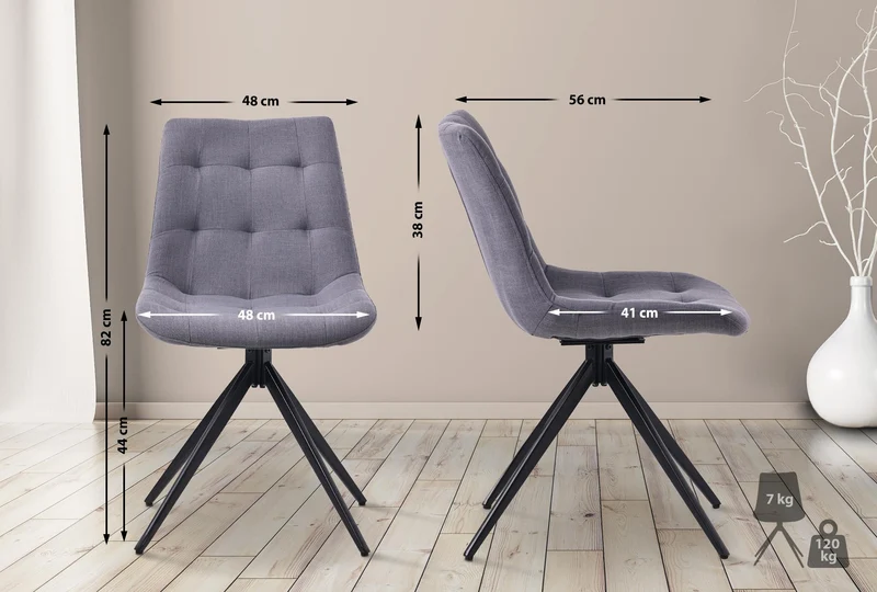 Chaise contemporaine pivotante avec pieds croisés en métal noir et assise en tissu gris foncé 10_0007379