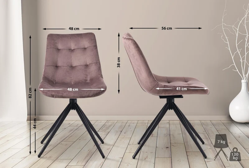 Chaise contemporaine pivotante avec pieds croisés en métal noir et assise en velours marron 10_0007256