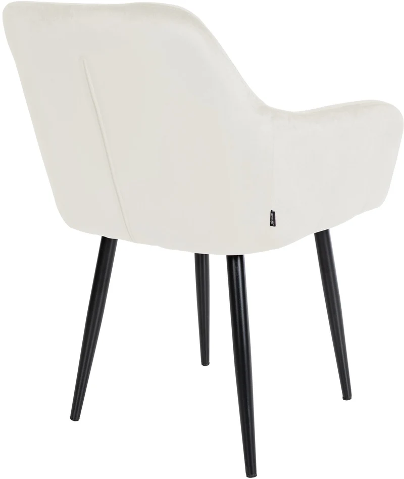 Chaise de salle à manger avec coutures décoratives en velours crème et pieds en métal noir 10_0007391