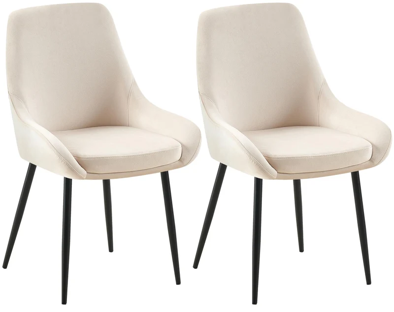 Lot de 2 chaises de salle à manger élégance confort design moderne en velours crème structure métallique noir 10_0007726