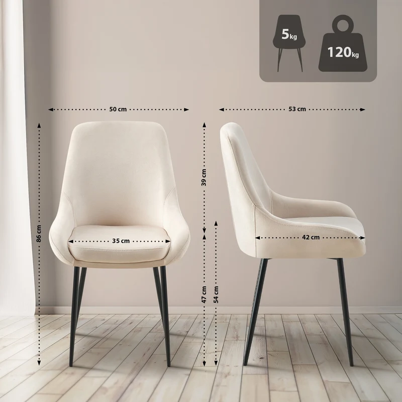 Chaise de salle à manger x1 élégance confort design moderne en velours crème structure métallique noir 10_0007547