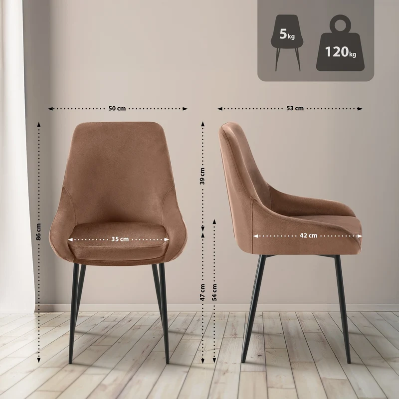 Chaise de salle à manger x1 élégance confort design moderne en velours marron structure métallique noir 10_0007393