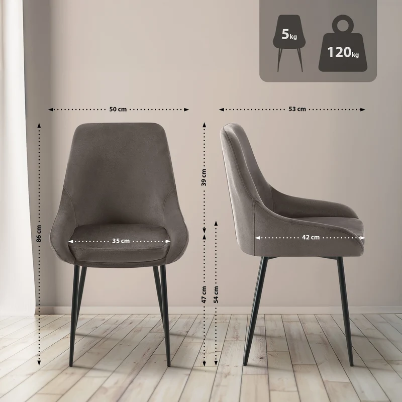 Chaise de salle à manger x1 élégance confort design moderne en velours anthracite structure métallique noir 10_0007370
