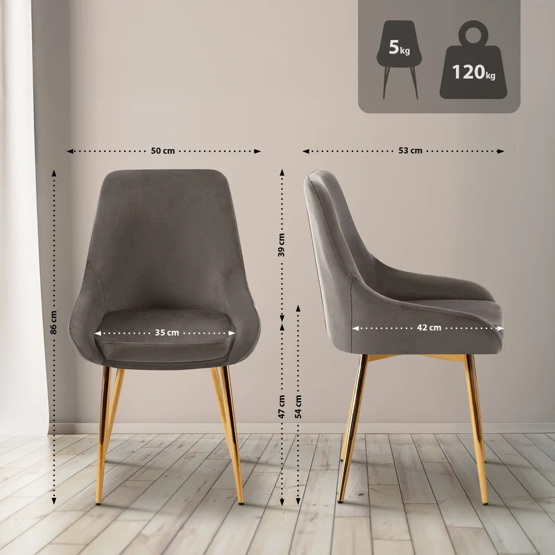 Chaise de salle à manger x1 élégance confort design moderne en velours anthracite structure métallique doré 10_0007369