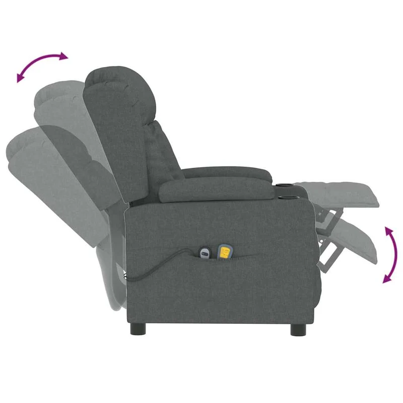 Fauteuil de relaxation avec fonction inclinable et massage en tissu gris foncé DEC029299