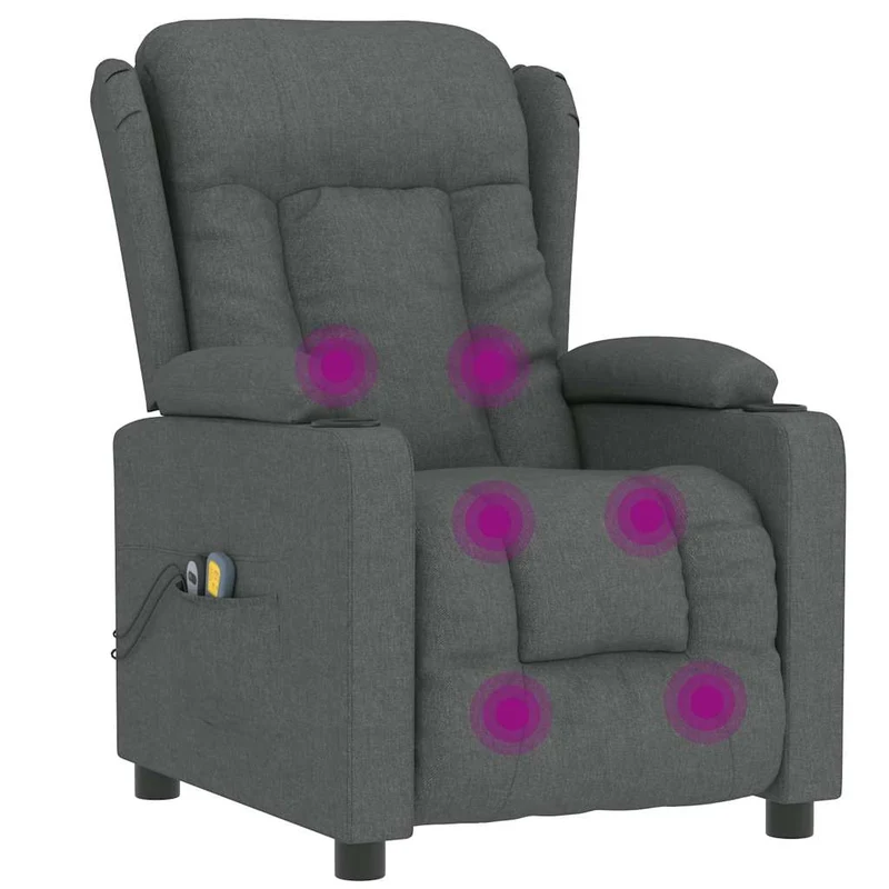 Fauteuil de relaxation avec fonction inclinable et massage en tissu gris foncé DEC029299