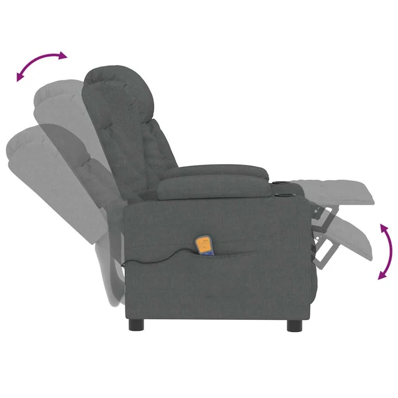 Fauteuil de relaxation avec fonction inclinaison manuelle et massage en tissu gris foncé DEC029206