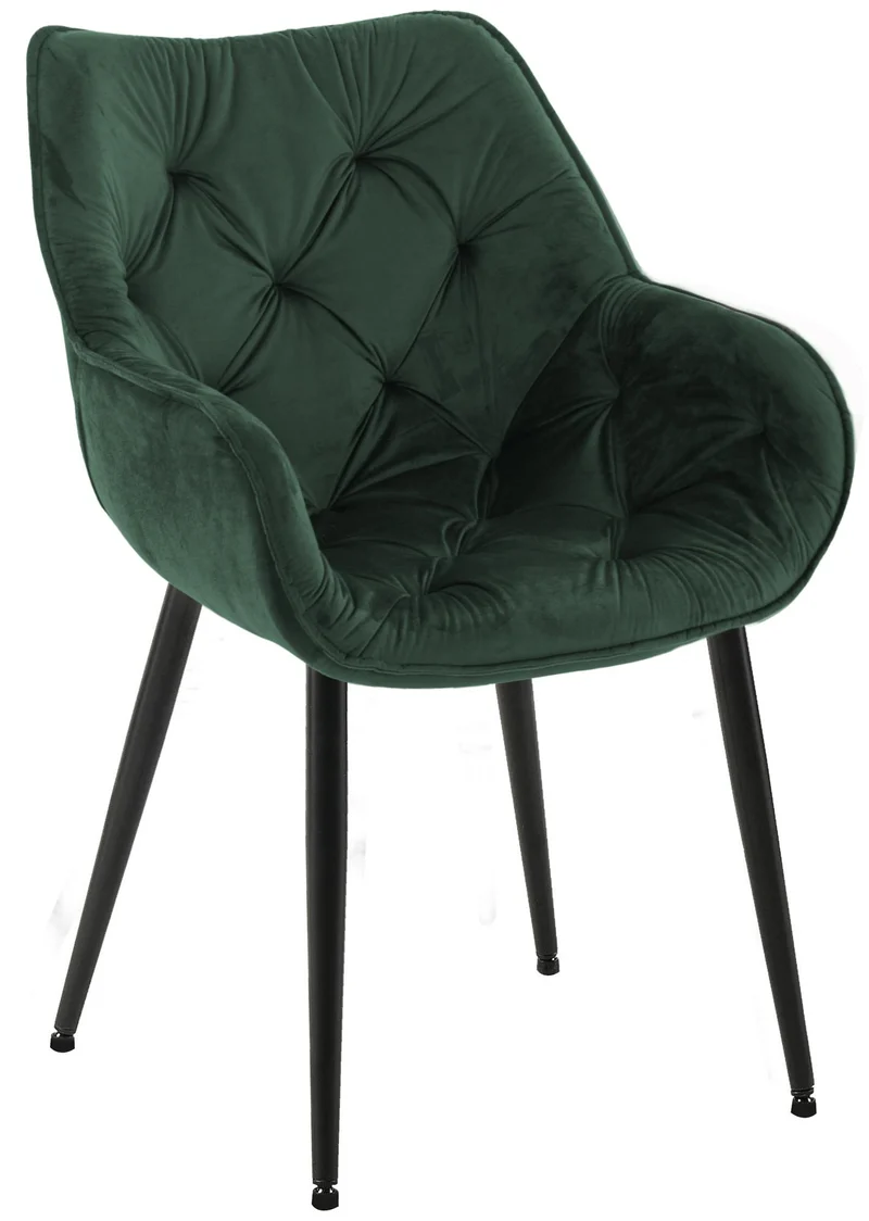 Chaise de salle à manger x1 coutures décoratives en velours vert et pieds en métal noir 10_0007288