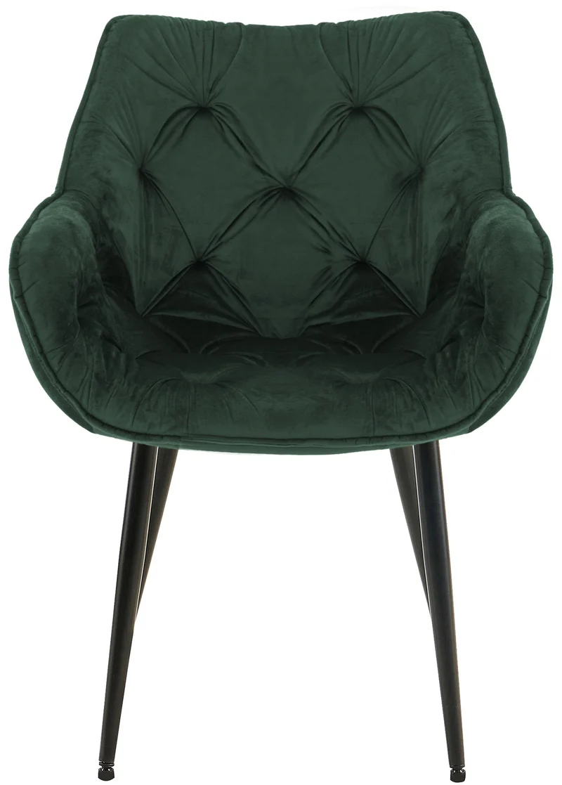 Chaise de salle à manger x1 coutures décoratives en velours vert et pieds en métal noir 10_0007288